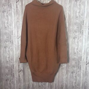 Bluivy Brown Ribbed Funnel Neck Viscose-Blend Sweater Tunic Dress Size M/L